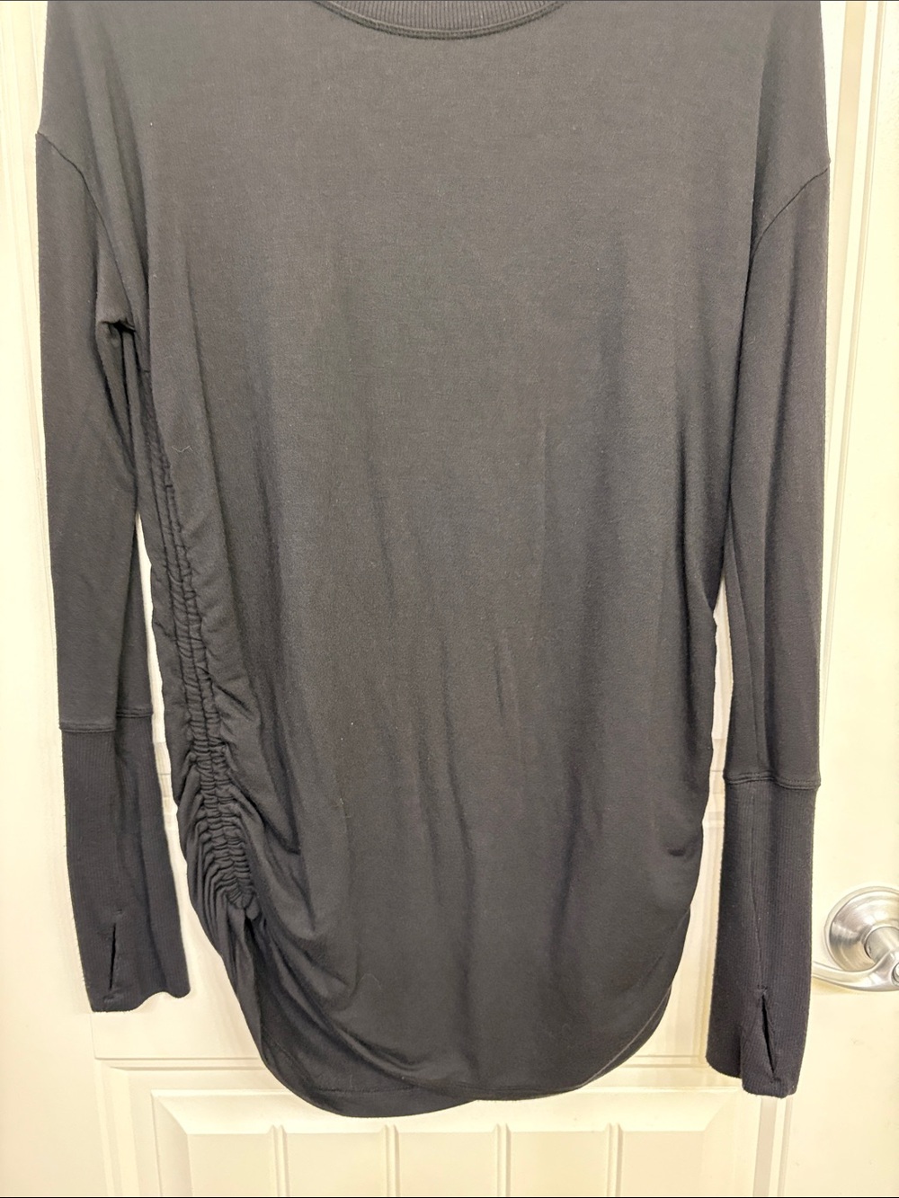 Athleta Black Long Sleeve Side-Ruched Crew Top - Picture 3 of 9